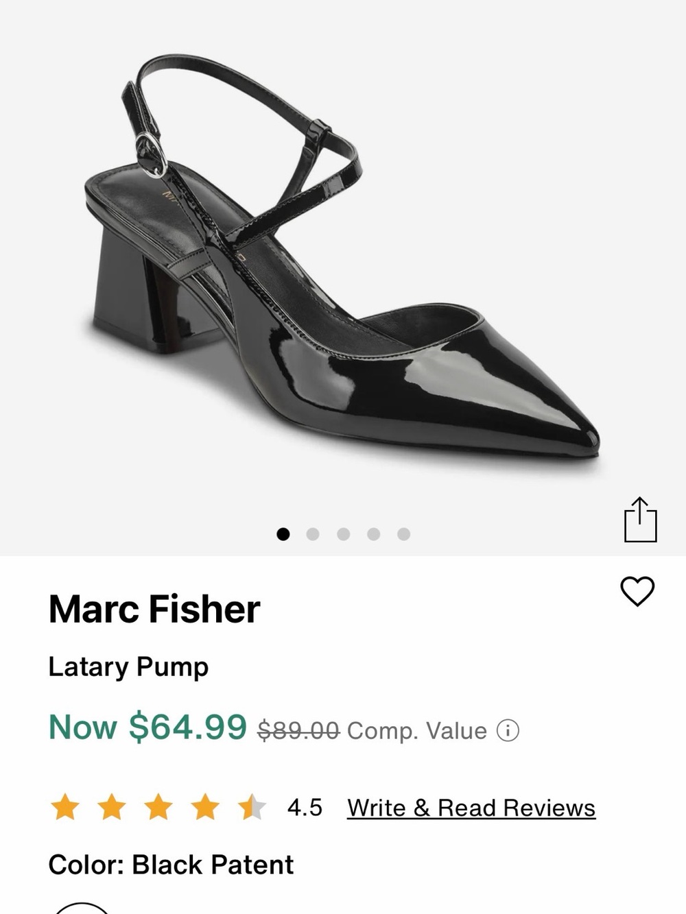 Marc Fisher Latary Black Patent Slingback Pump